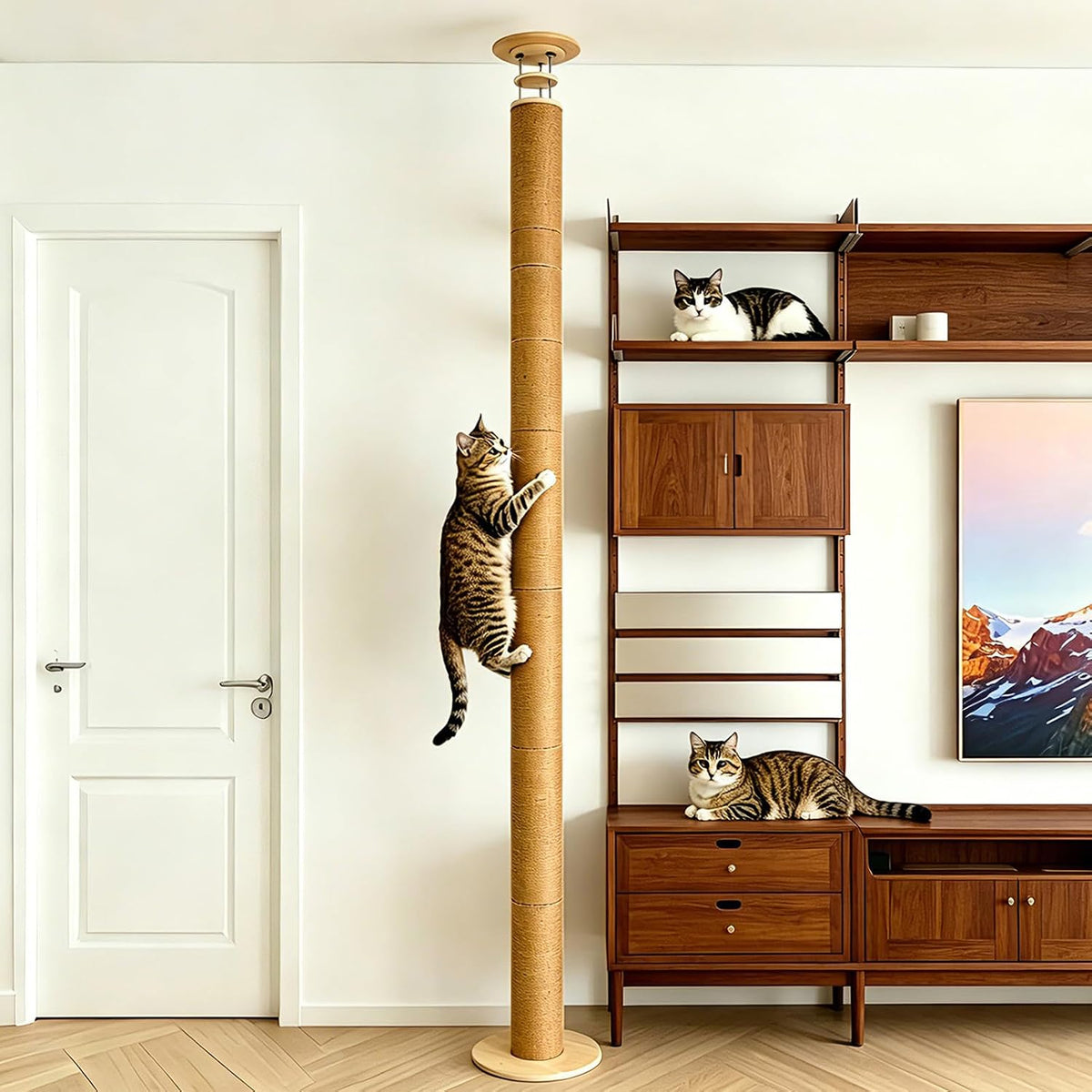 Floor to Ceiling Cat Scratching Post Tree, Adjustable Height 40in-120in Tall PVC Cat Climbing Pole, Sturdy Cat Activity Tower for Indoor Cats to Climb, Scratch & Play