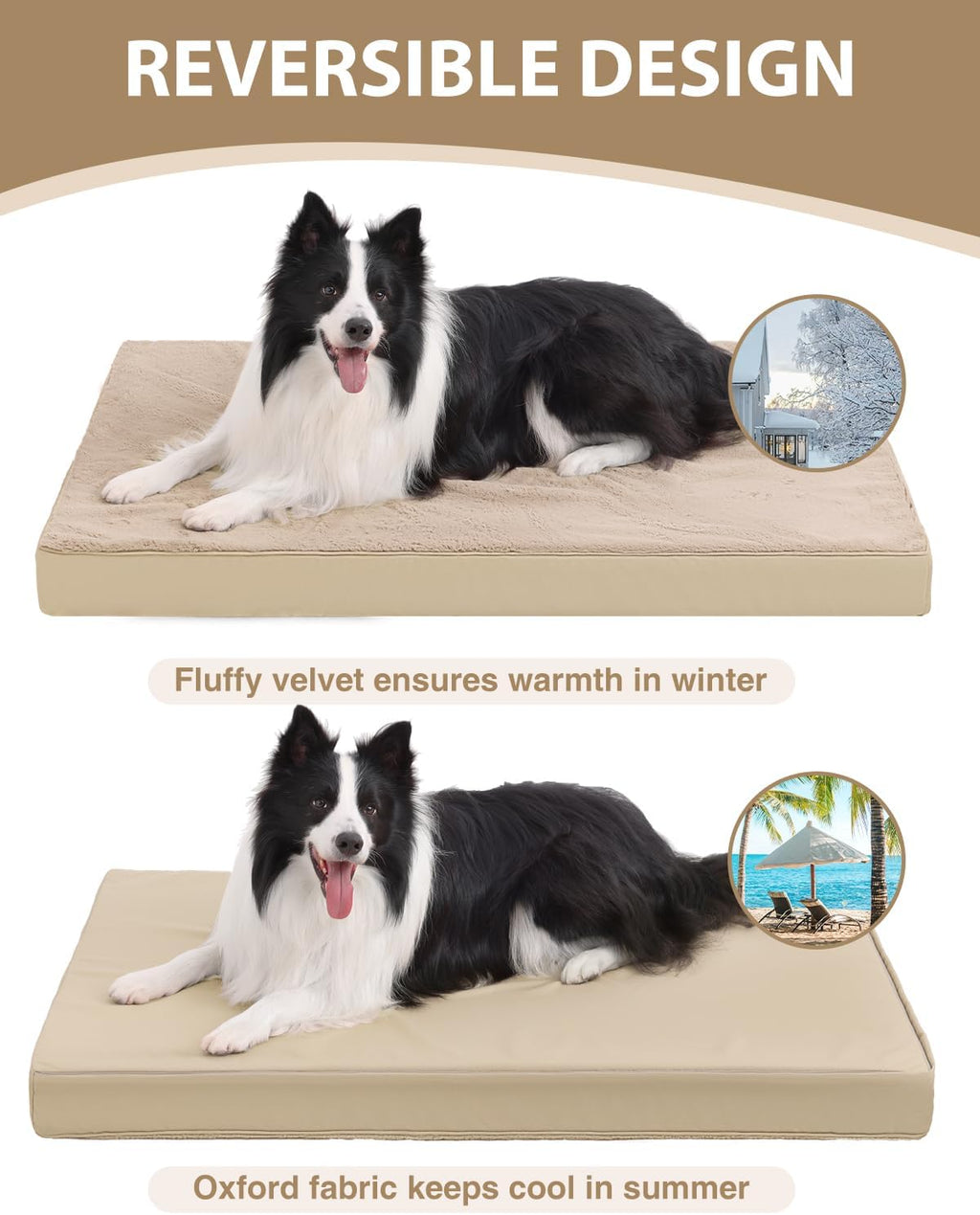 KSIIA Orthopedic Dog Bed for Large Dogs with Waterproof Lining, Khaki,35x22