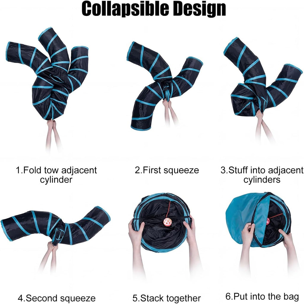 Bemodst Cat Tunnel for Indoor Cats, 5 Way Cat Tubes and Tunnels Collapsible S-Shape Small Animal Tubes Kitty Tunnels Interactive Maze Cat Toy for Kitten Rabbit Ferret - 5 Way