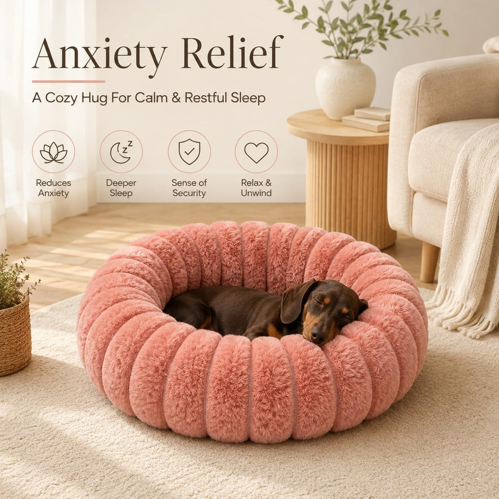 Calming Dog Bed Medium Size Dog Donut Washable Pet Bed, 31.5” Pink