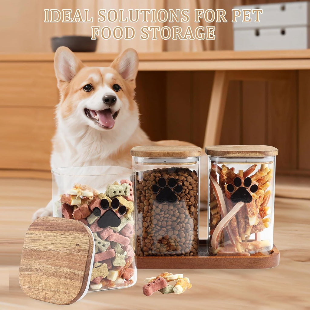Morezi Dog Treat Container airtight Treats jar for countertop Closet Dog Food Storage 3 Jars with Tray Great for organizing pet Dogs Cats Birds Animal Food Treats Snack Khaki Bar