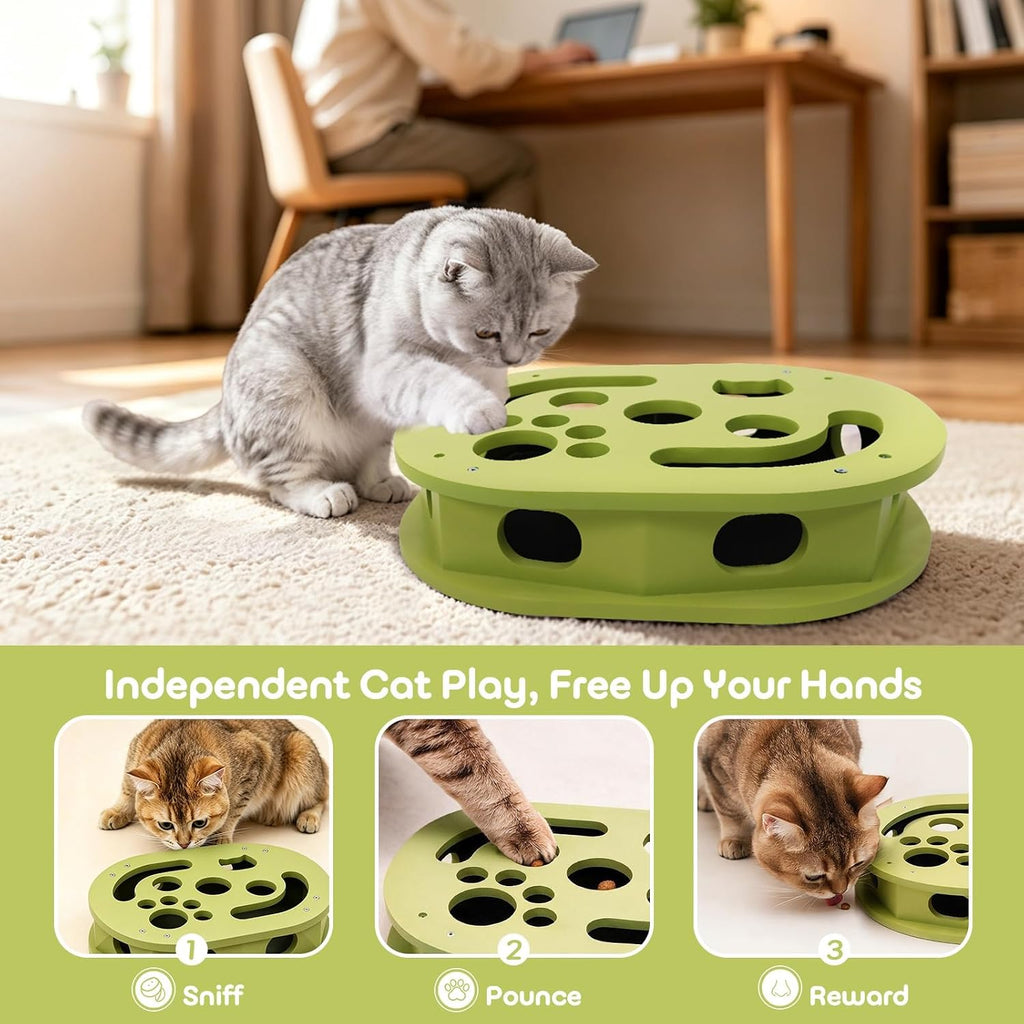 【Large&Thicken Oak 】Cat Nail File Scratcher Puzzle Box,High-Density Furniture Grade Oak,Porous Design,Stimulate Cat Exploratory &Slow Down Eat Speed;Built In Frosted Paper,Polish Their Nail While Play