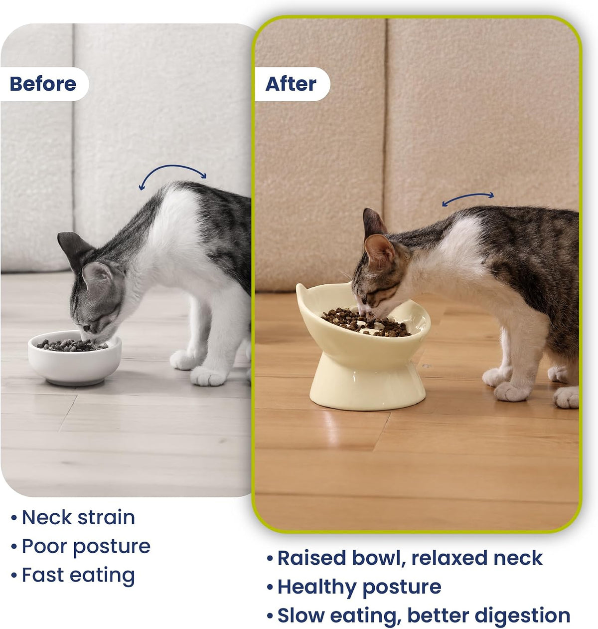 PawsPik Lynx Ceramic Raised Slow Dog & Cat Elevated Food Bowl, Daisy Yellow