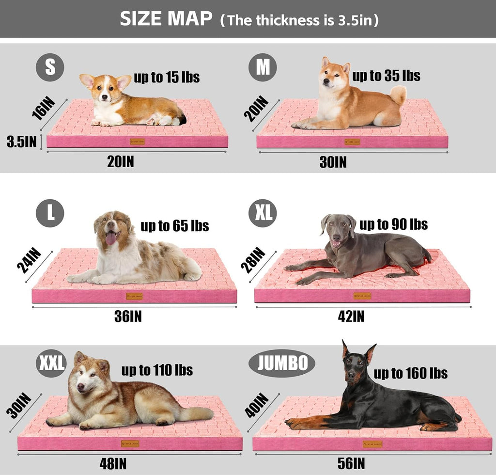 Patas Lague Orthopedic Large Dog Bed Washable Pet Crate Mat 36''X24'' Pink