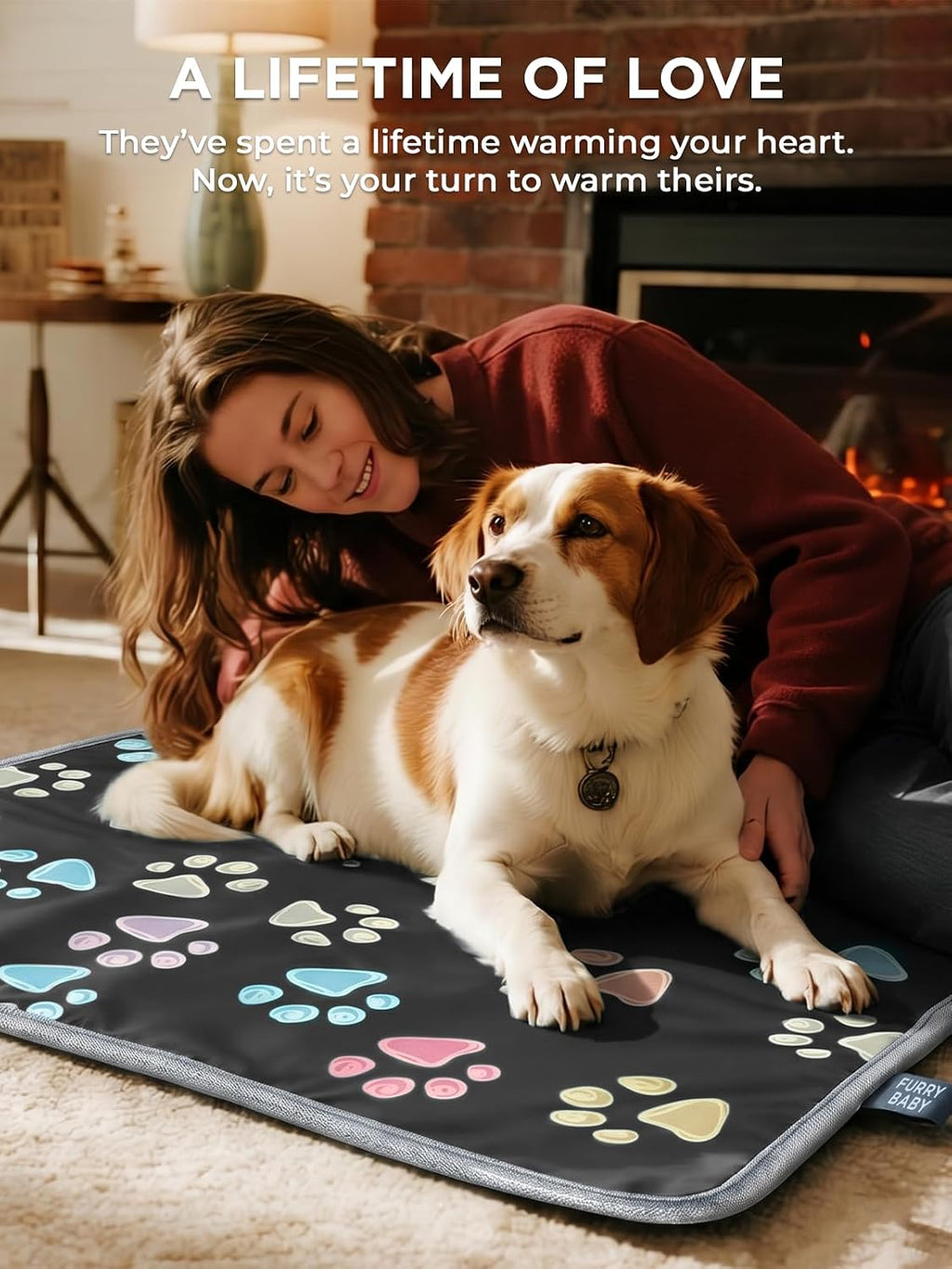furrybaby Pet Heating Pad for Cats & Dogs, 24x16 in, Heated Mat with Timer