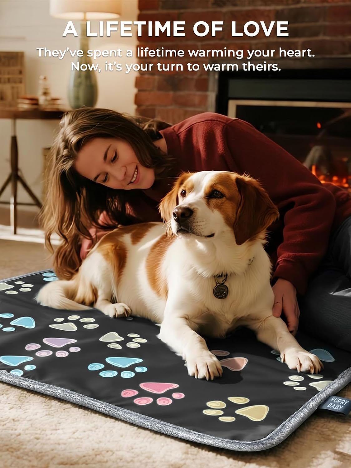 furrybaby Pet Heating Pad for Cats & Dogs, 24x16 in, Heated Mat with Timer