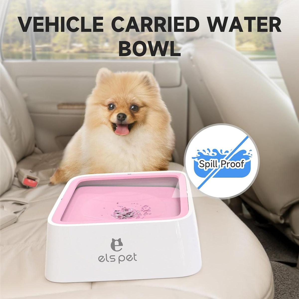 ELS PET Water Bowl for Cats & Dogs 2L, No Spill Slobber Stopper, Slow Drink | Pink, Splash Proof Design, 70oz Capacity, Floating Disk, Slow Drink, for Cats & Dogs, Travel and Home Use, Dishwasher Safe
