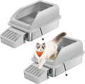 Feandrea 2 Pack Stainless Steel Cat Litter Boxes, for Cats up to 33 lb | High Sided Litter Trays with Open Top, Step, Scoop, Brush, Light Gray, BOXAL Collection UPPT012GD01