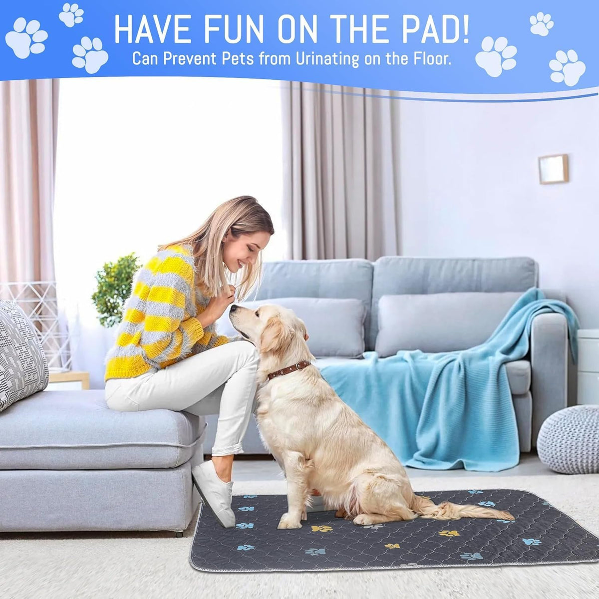 Washable Pee Pads for Dogs, Waterproof, 24 x 48 in, 2 Pack