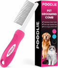 Poodle Pet Detangling Pet Comb with Long & Short Stainless Steel Teeth for Removing Matted Fur, Knots & Tangles – Detangler Tool Accessories for Safe & Gentle DIY Dog & Cat Grooming (Pink)