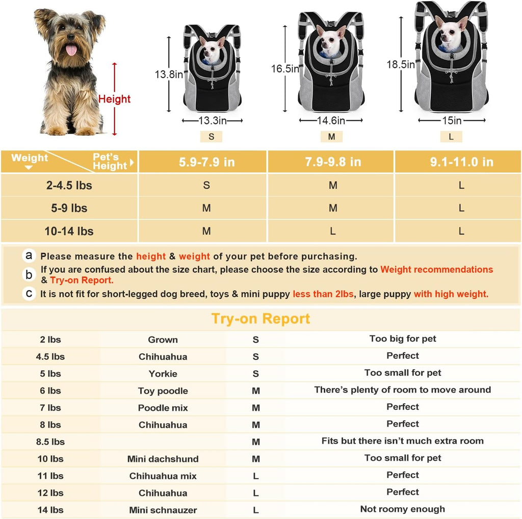 WOYYHO Pet Dog Carrier Backpack, Ventilated Small Dog Front Backpack