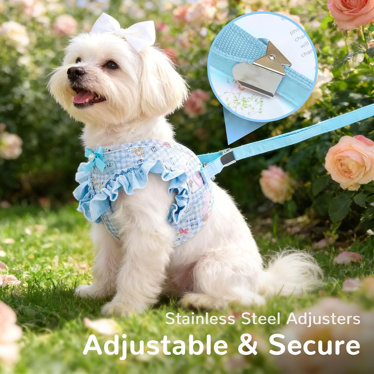 ABRRLO Small Dog Harness and Leash Set,Soft Adjustable Blue Puppy Harness