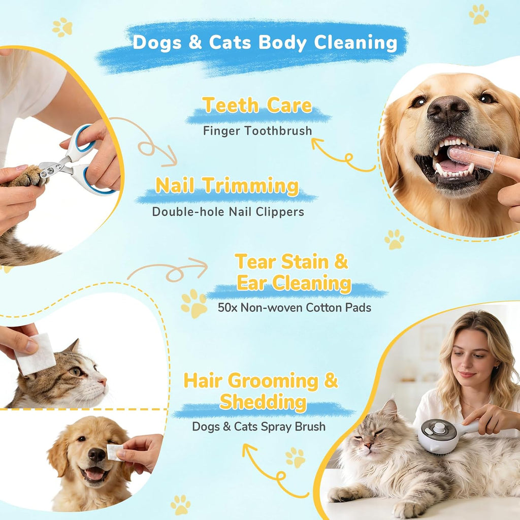 10Pcs Mist Spray Brush Kit for Cats & Dogs, Hair Health & Grooming Set