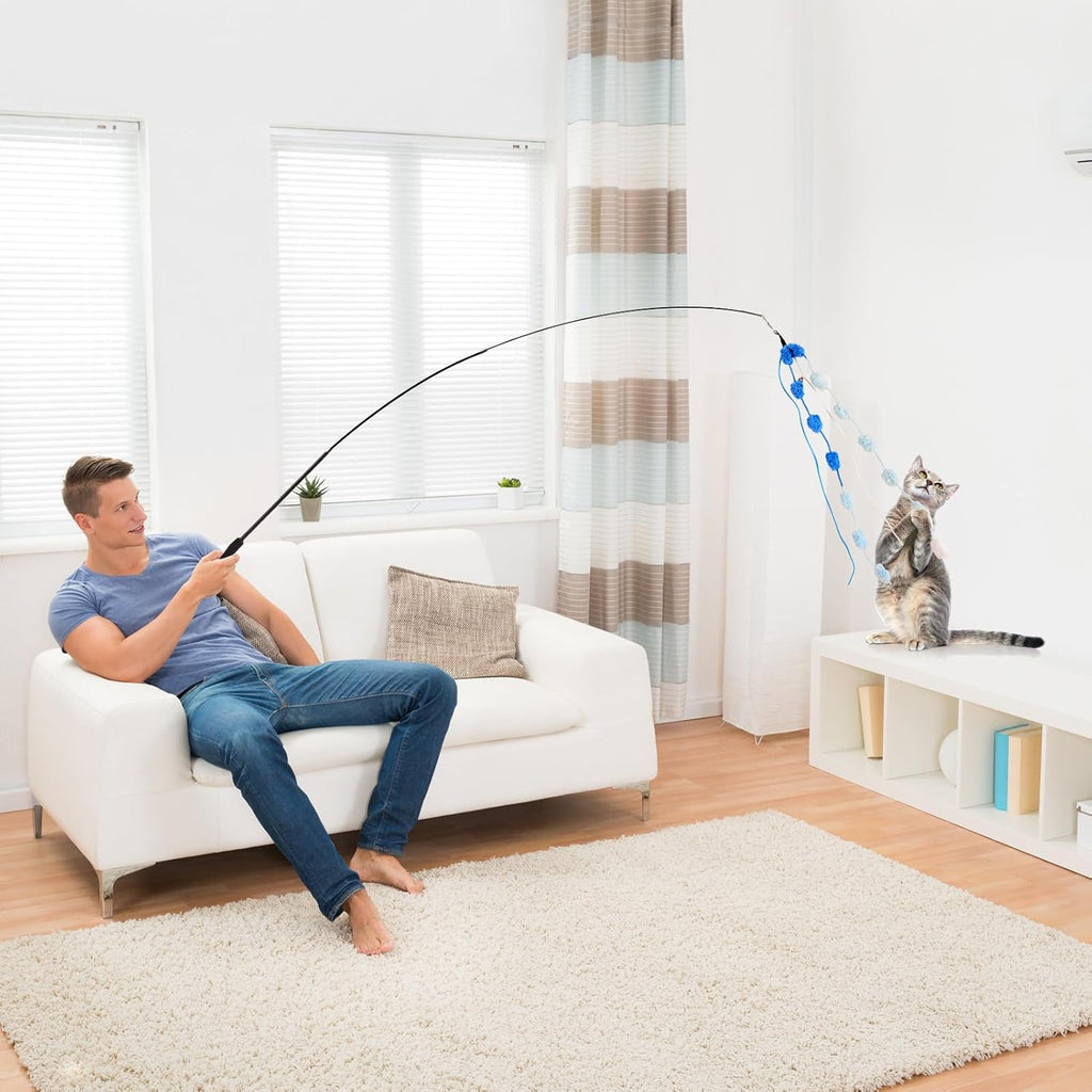 Cat Wand Toy, 9Pcs Retractable Plush Srtip Cat Teaser Wand Toys