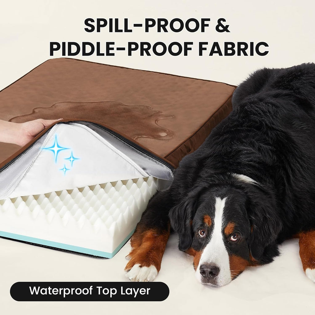 OhGeni Orthopedic Large Dog Bed, Reversible Memory Foam, 47 inch-XXL(Brown)