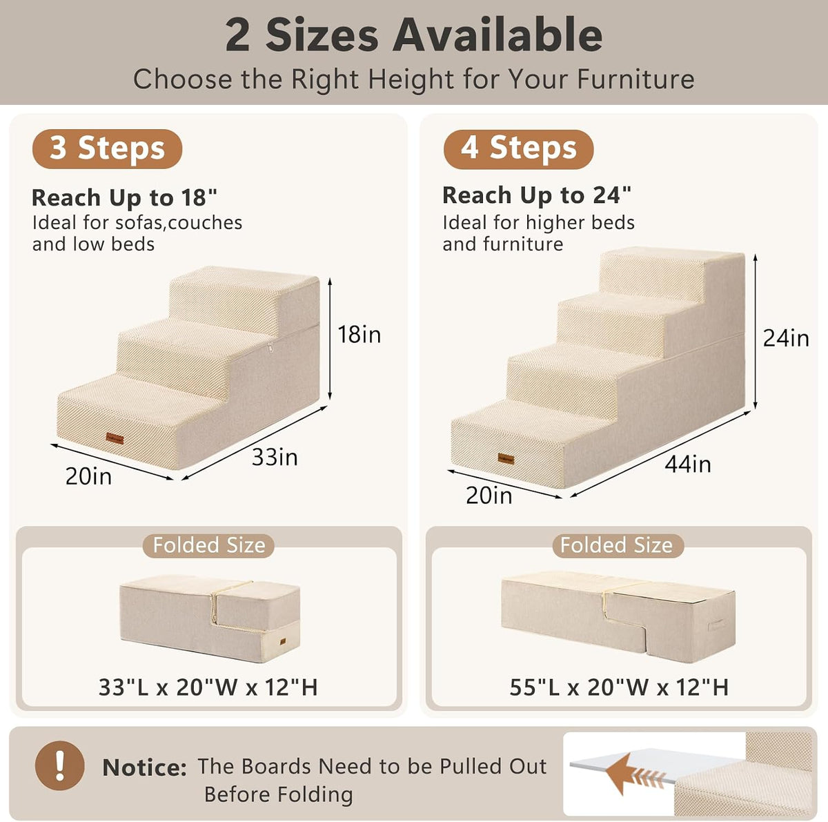 Dog Stairs for Large Dogs 18" H, Extra Wide Pet Steps for Couches & Beds