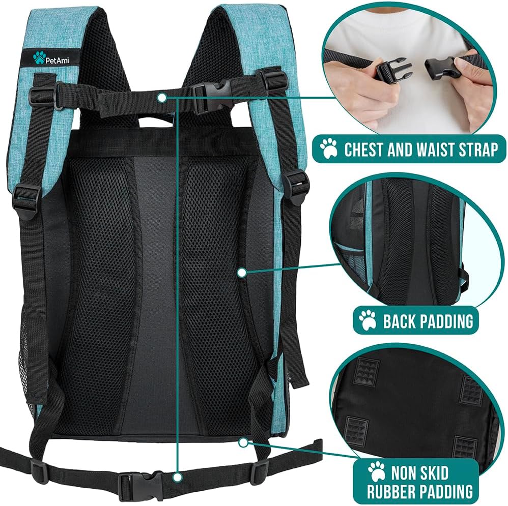 PetAmi Dog Backpack Carrier Airline Approved Cat Pet Puppy Bag, Turquoise