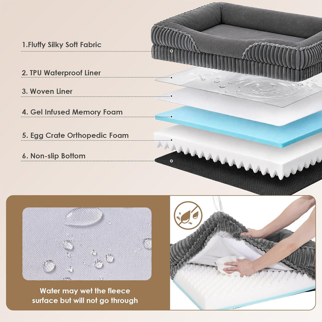 EHEYCIGA Orthopedic Dog Beds Large Sized Dog 36x27 Inch, Grey