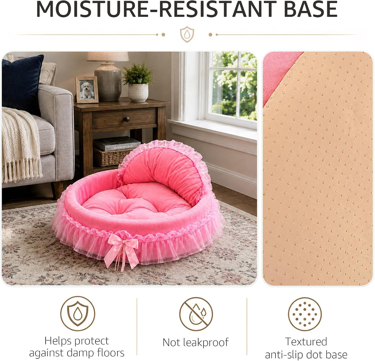 Pink Dog Bed Washable Princess Cat Couch Soft Plush Pet Sofa Nest Mat Snuggle Kitten Puppy Cave Beds Cute Cozy Kitten Doggy Kennel Cushion Small Medium Dogs Cats Sleeping Pad (L, Pink)