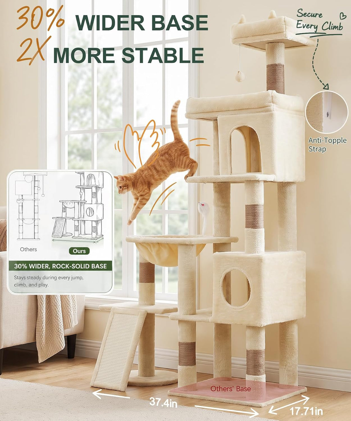 68 Inch Heavy Duty Cat Tree Tower for Indoor Cats Large Adult