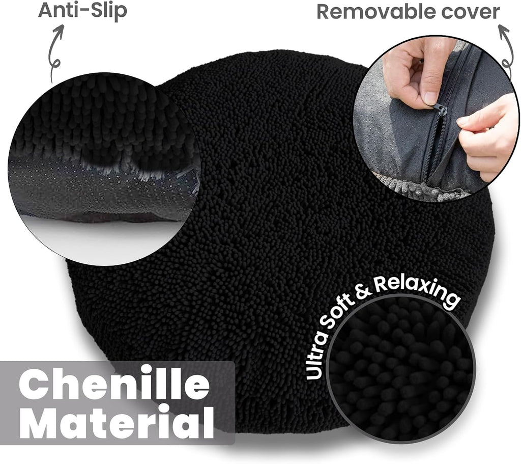 Muddy Mat® Cloud K-9 Bed for Dogs & Cats, Soft & Relaxing Donut Dog Bed, Chenille Material, Removable Cover, Washable & Dryer Safe–Black Large(40'x40')