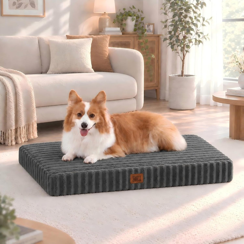 EHEYCIGA Orthopedic Large Dog Bed for Crate, 36"x27" Washable Pet Bed, Grey