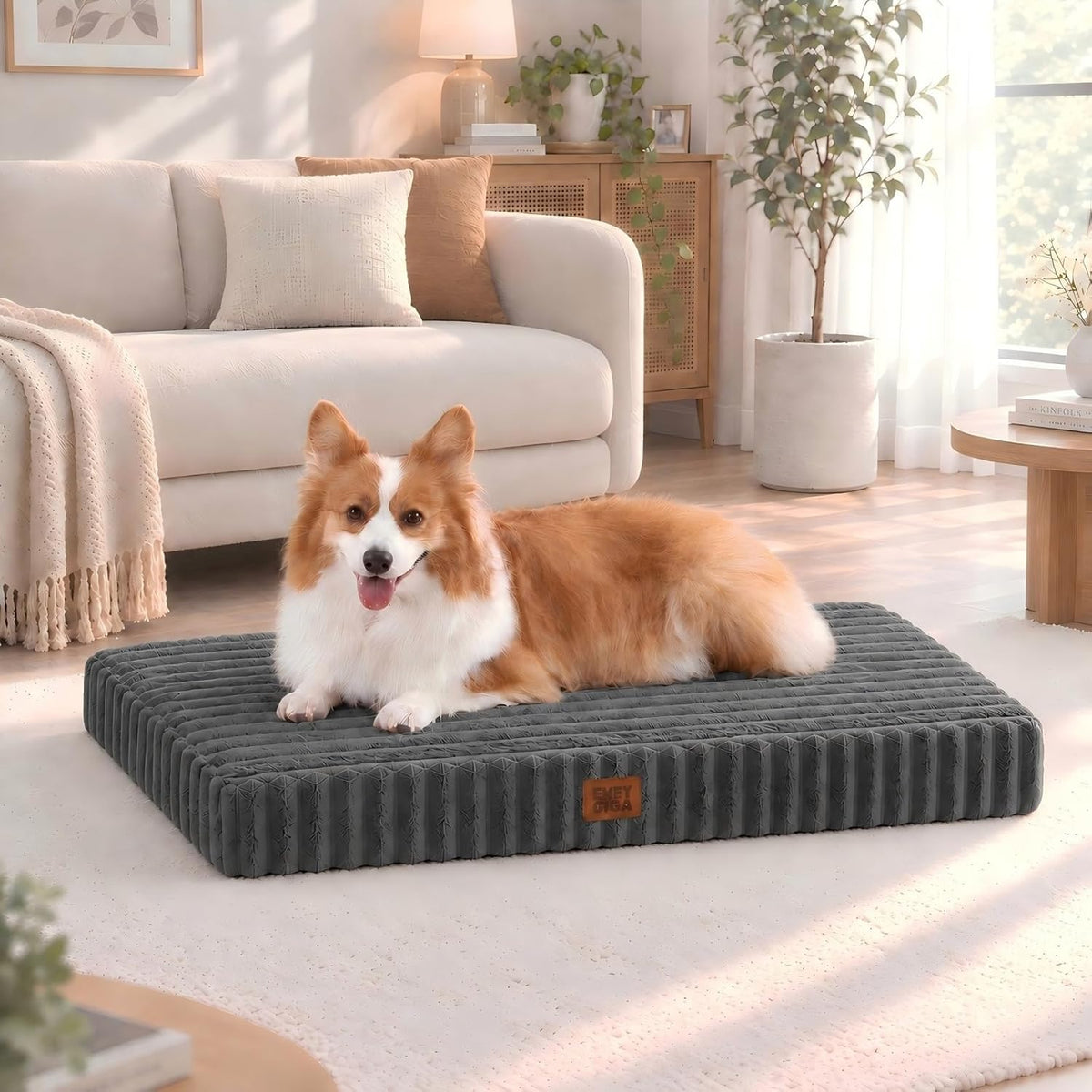 EHEYCIGA Orthopedic Large Dog Bed for Crate, 36"x27" Washable Pet Bed, Grey