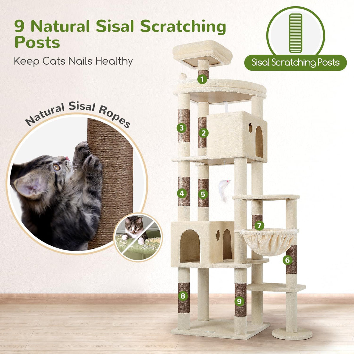 Globlazer Giant Cat Tree for Indoor Large Cats, 83in, F83, Beige