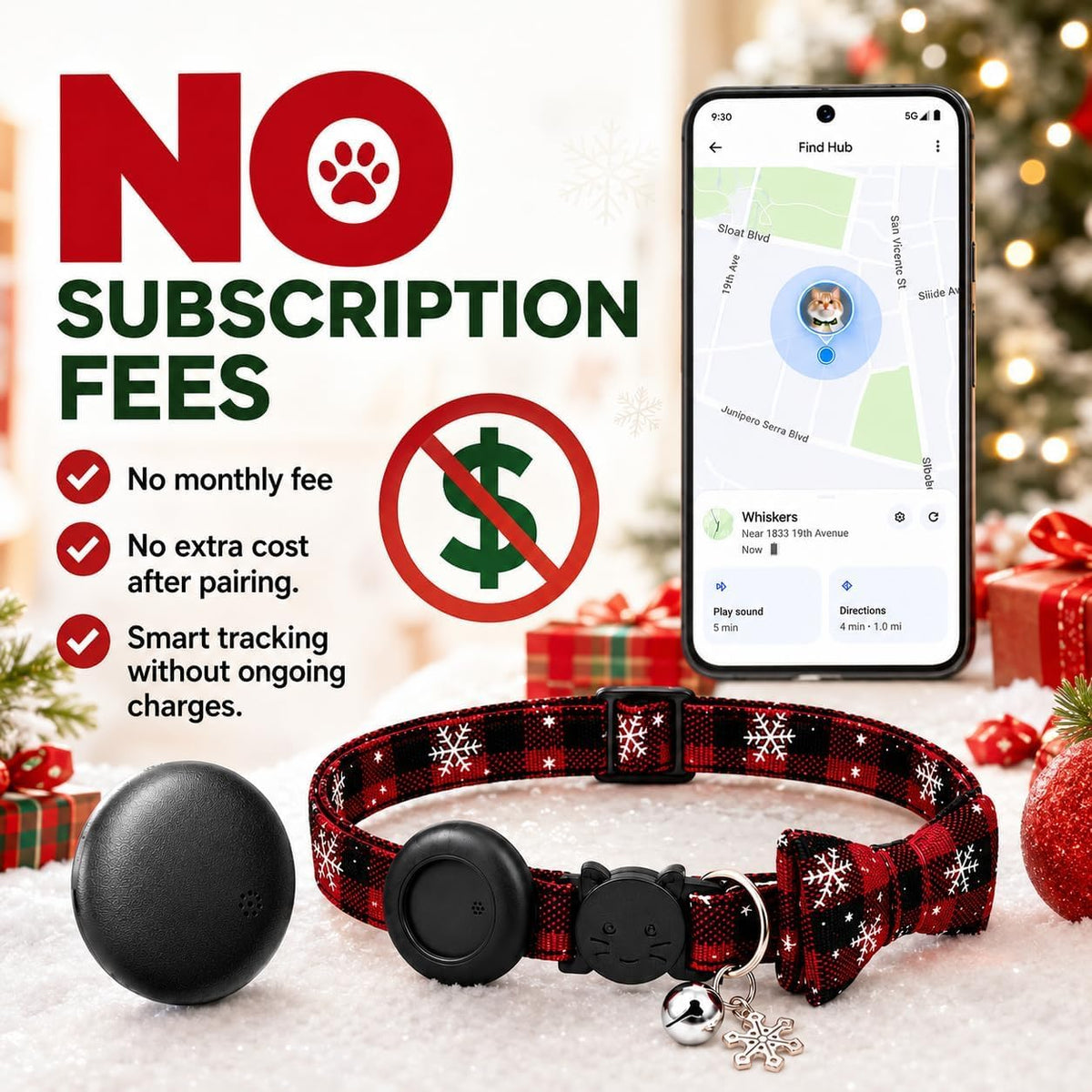 GPS Tracker for cat，Pet Tracker (Android Only) Smart tag,Waterproof Compatible with Google Find My,No Monthly Fee,Advanced Tracking Solution Smart Collar for Pet Safety Ideal Small Large Cats