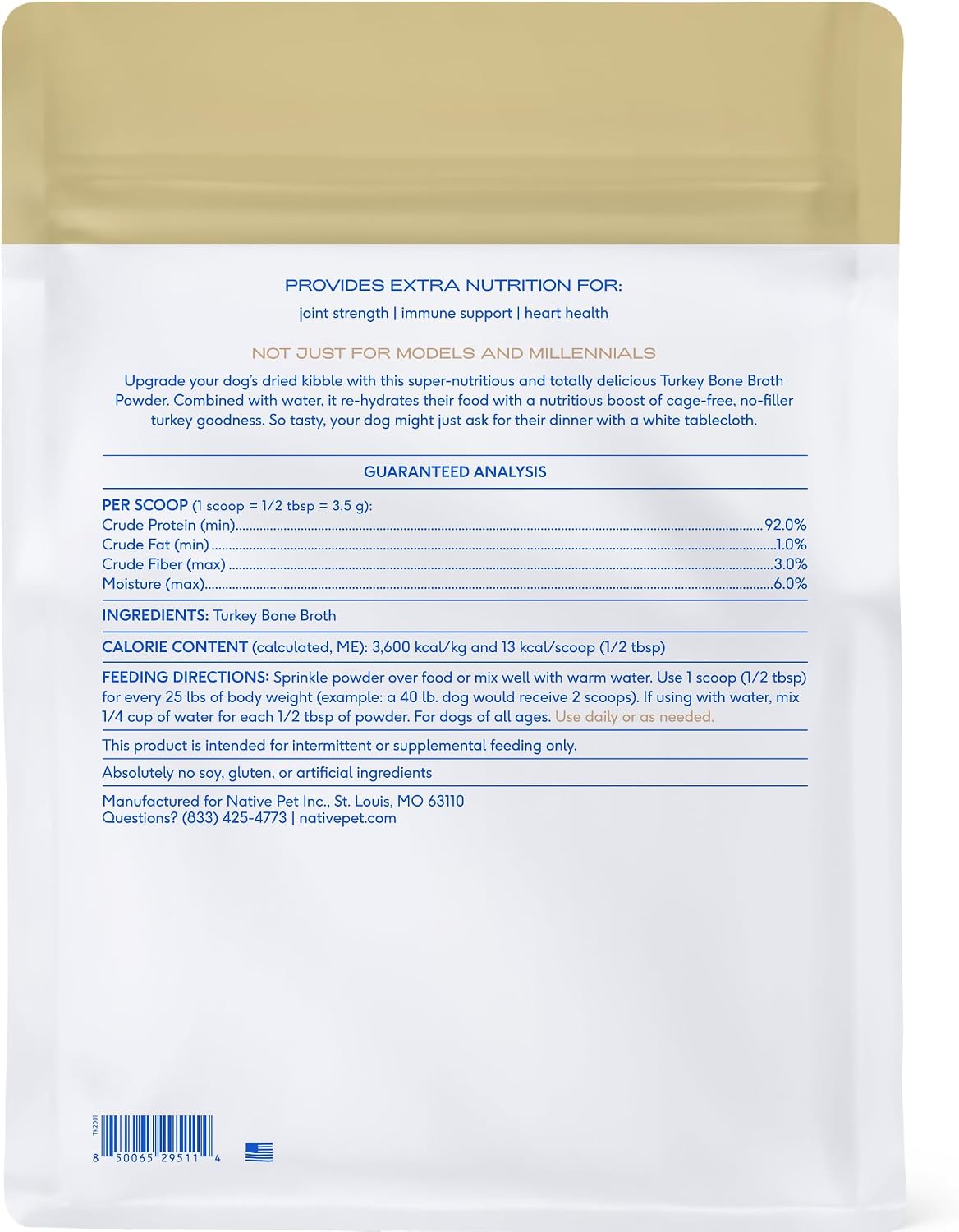 Native Pet Bone Broth for Dogs and Cats - Turkey Bone Broth Powder Dog Food Toppers for Picky Eaters - Provides Extra Nutrition for Joint Strength, Immune Support & Heart Health - 192 Scoops