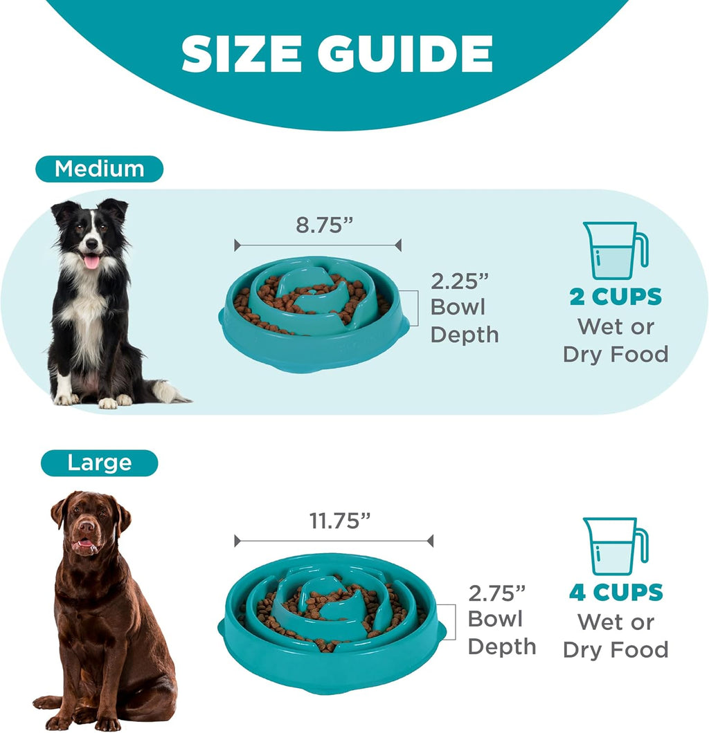 Outward Hound Fun Feeder Slo Bowl – Medium 2‑Cup Capacity, Slow Feeding, Small to Medium Dogs & Cats, Non-Slip, Turquoise, Drop Pattern | Slows Fast Eaters, Can Aid Digestion, Holds 2 Cups Dry or Wet Food, Non-Slip, Easy Clean, No BPA, Small to Medium ...