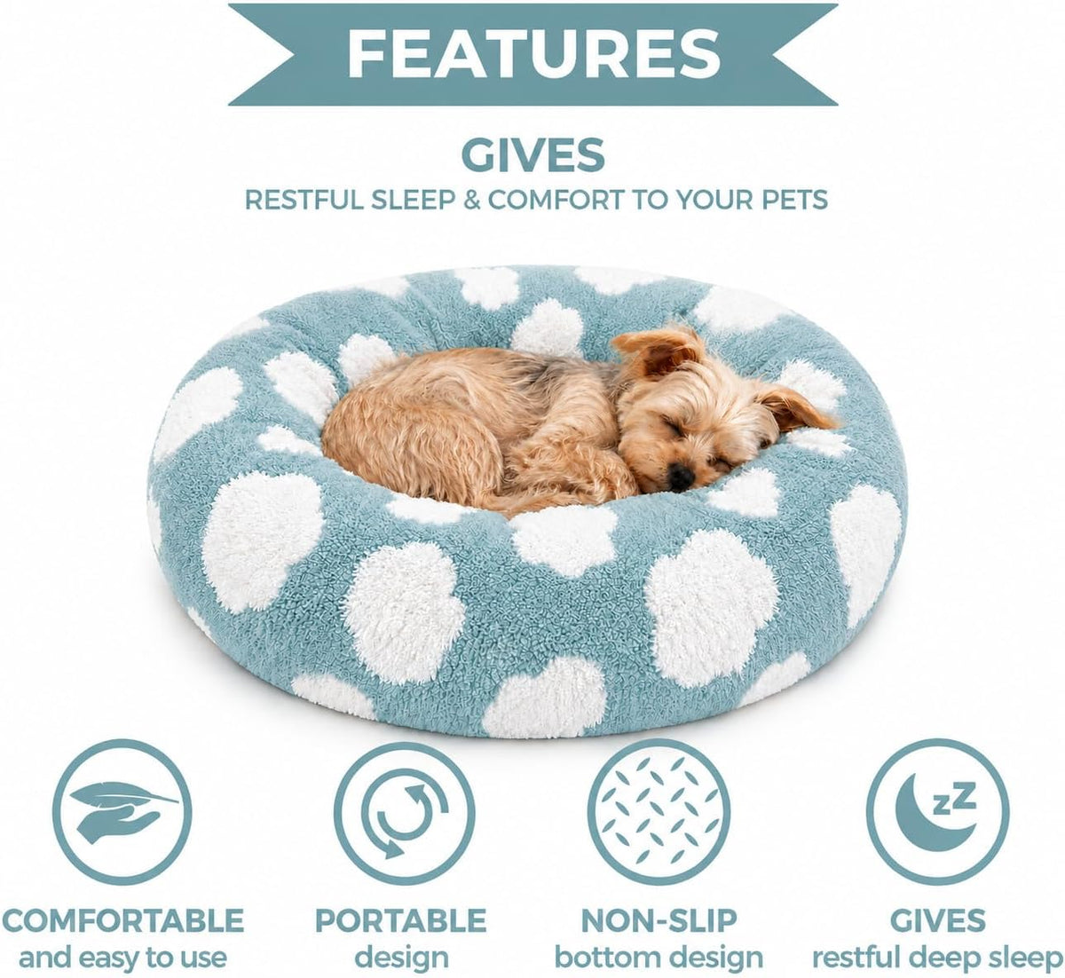Whiskers & Friends Cat Beds for Indoor Cats & Small Dog, Fluffy Cat Bed
