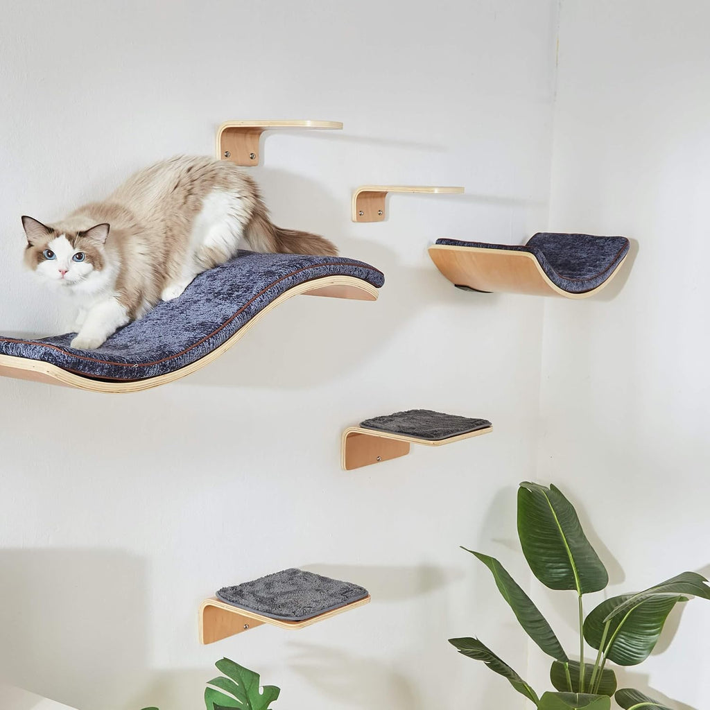 LIORCE Cat Wall Shelf with Two Steps - Curved Cat Shelves and Perches for Wall (Large Size) - Wall Mounted Cats Furniture for Sleeping, Playing, Climbing, and Lounging