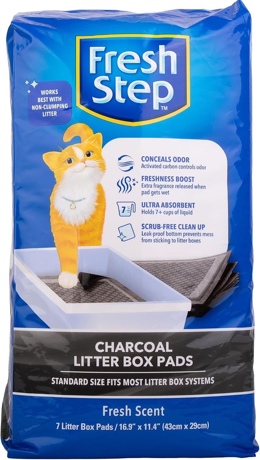 Fresh Step Charcoal Cat Litter Box Pads, Activated Carbon, 7 Count