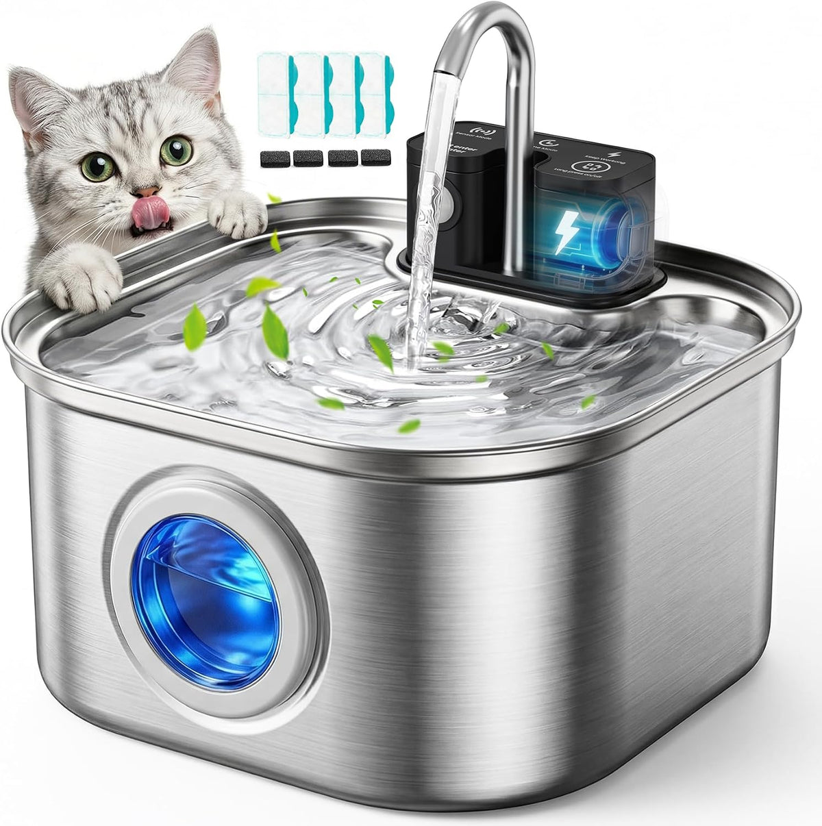 Cordless Cat Water Fountain, 3.2L/108oz Stainless Steel Cat Fountain