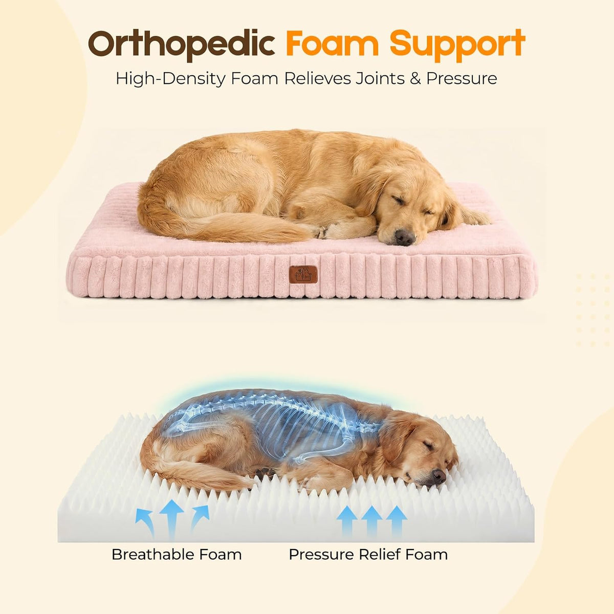 Orthopedic Dog Bed for Large Dog, Waterproof Washable Pet Bed for Crate