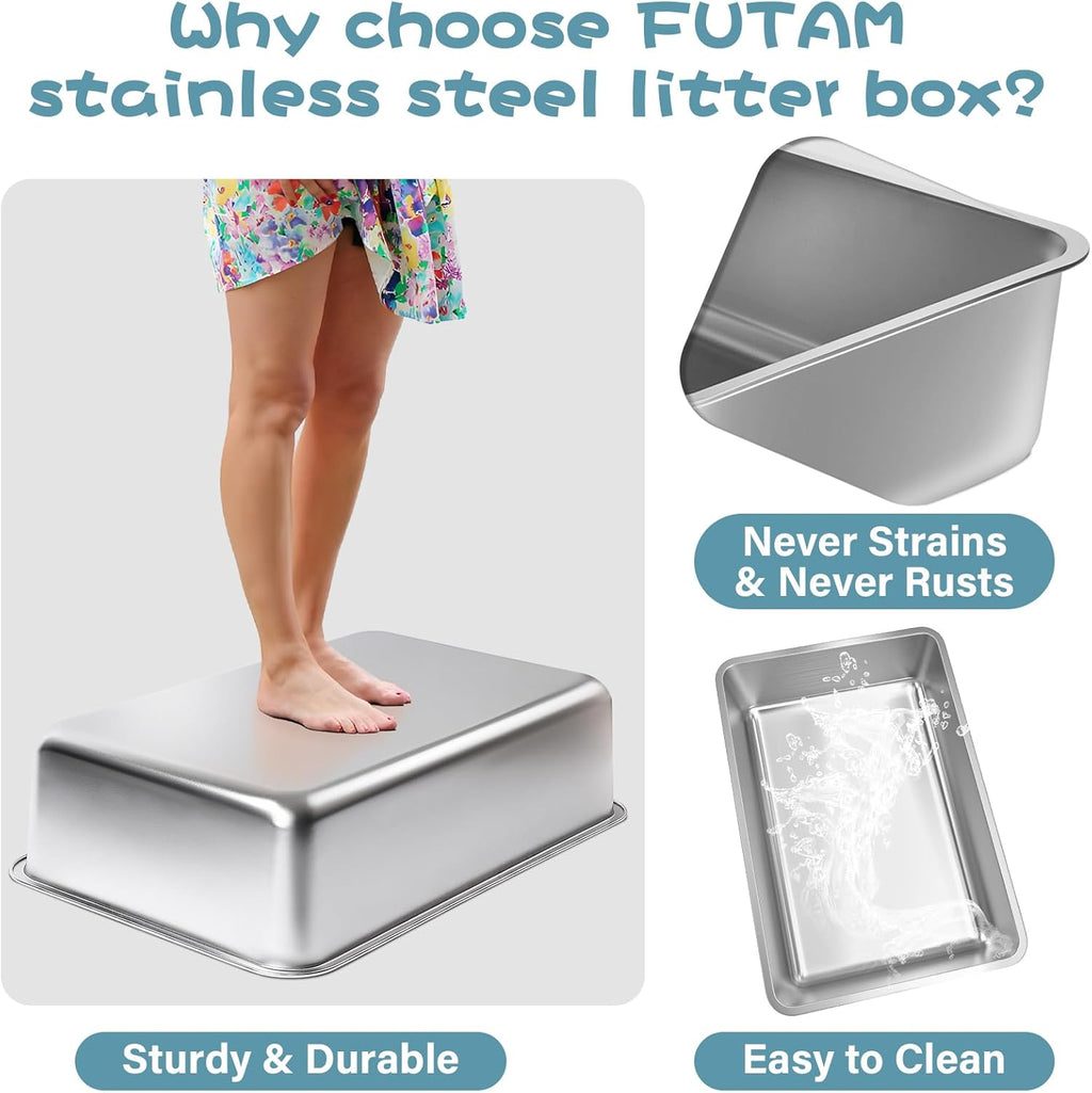 Stainless Steel Litter Box, Large Metal Litter Box for Kitty/Cat | 19.7"x13.7"x6" Easy to Clean, Non Stick Litterbox No Smell for Adult Cats