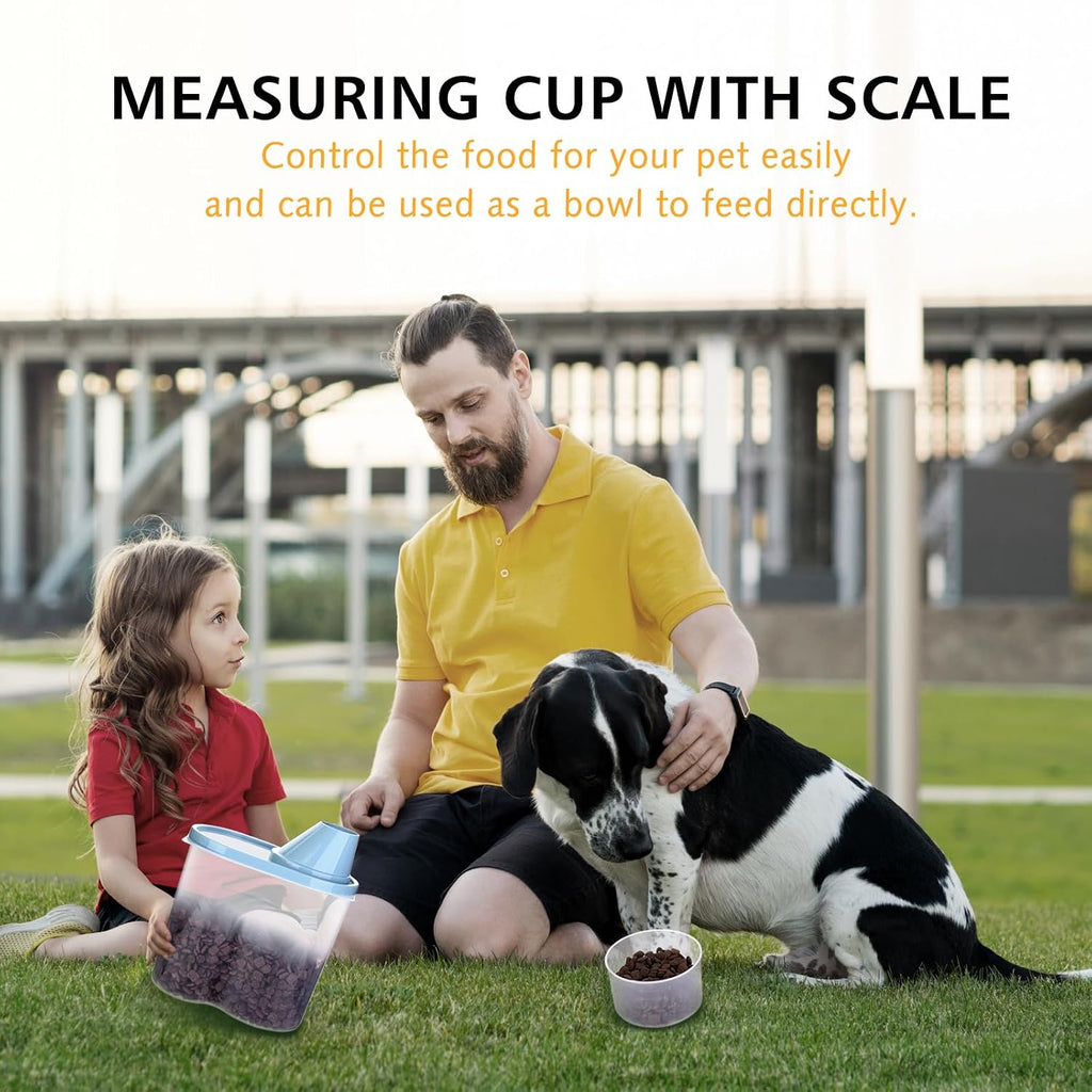 2 Pack 2lb/2.5L Pet Food Storage Container with Measuring Cup for Small Dog, Cat, Waterproof-BPA Free (Blue 1.8L)