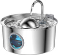 AONBOY Cat Water Fountain Stainless Steel, 108oz/3.2L Cat Fountain, Pet Water Fountain with Water Level Window, Hemispherical Shape, Multi-Filter, Silent Pump, Water Tap, Provides Flowing Water