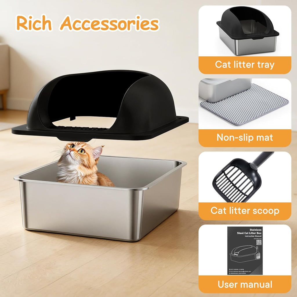 Stainless Steel Cat Litter Box, Large Metal Litter Boxes High Sides