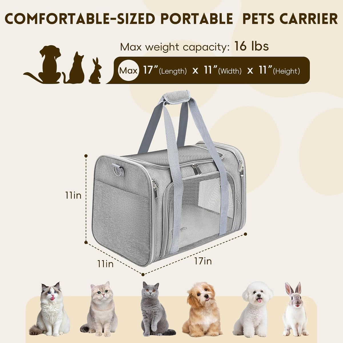Cat Carrier Soft, Dog Carriers for Small Dog/Large Cat (Up to 16lb)