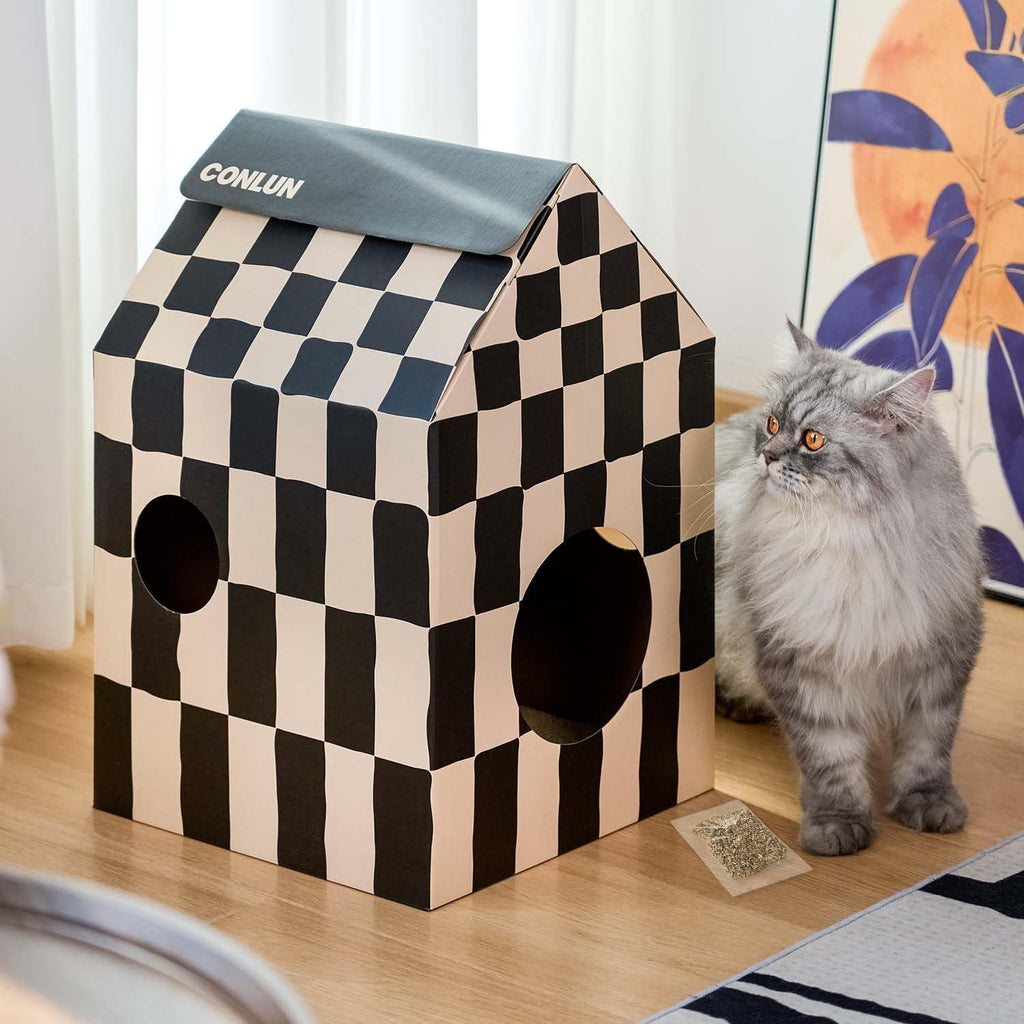 Conlun 2-in-1 Cat House Cardboard Scratching Pad Indoor Cave <13 lbs