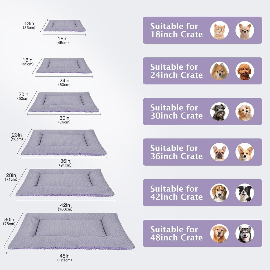 Dog Bed Mat, Crate Pad Reversible,Soft Kennel Washable Crate Mat (Cool and Warm),Pet Sleeping Mattress for Small Medium Dogs XB009 (24''x18'',Corn Velvet Purple)