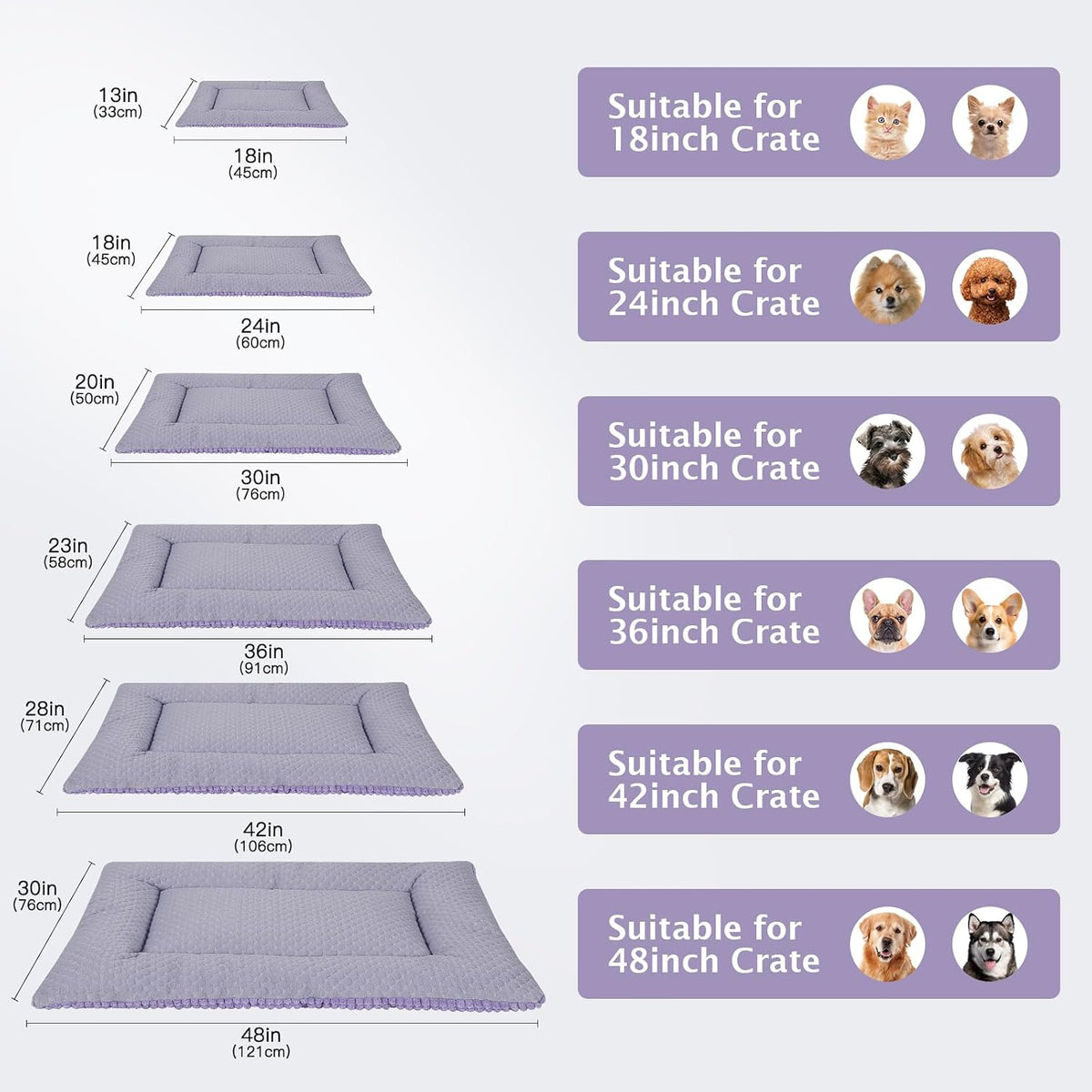 Dog Bed Mat, Crate Pad Reversible,Soft Kennel Washable Crate Mat (Cool and Warm),Pet Sleeping Mattress for Small Medium Dogs XB009 (24''x18'',Corn Velvet Purple)