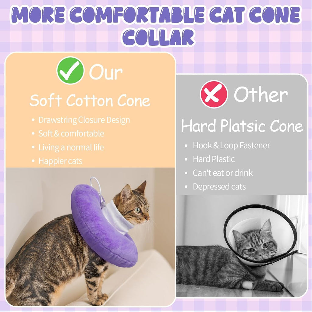 BRKURLEG Cat Recovery Collar, Soft Cat Cones, Purple, M