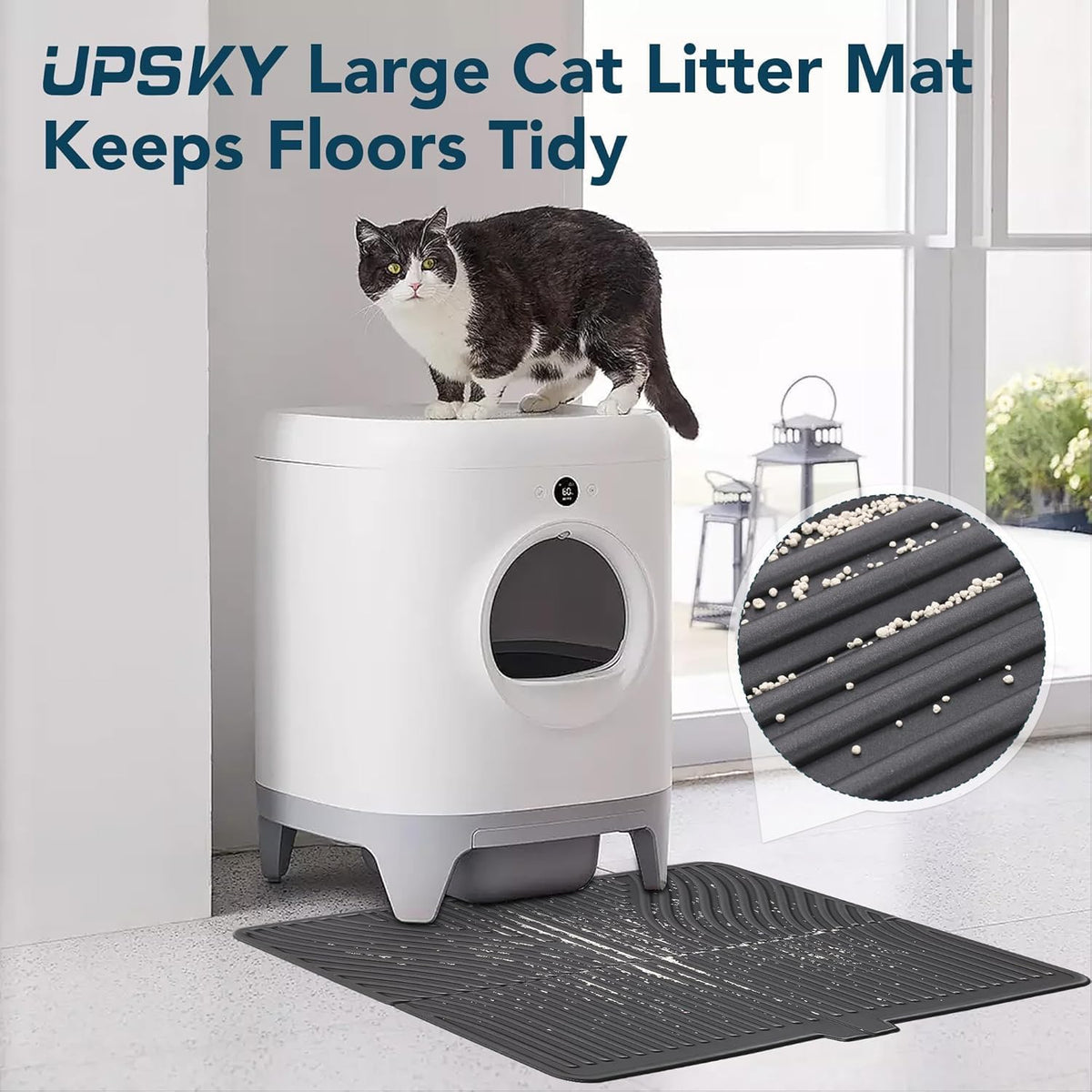 UPSKY Large Cat Litter Mat 31" x 24 Waterproof and Washable, Soft on Paws