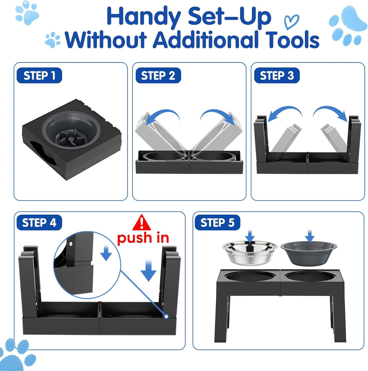 XIAZ Elevated Dog Bowls Large Breed Raised Dogs Bowl Stand Large/Medium Sized Dog Slow Feeder Dogs Bowls Food Water Stands 5 Heights Adjustable 9/11/12/14in Pet Feeder Dish Station