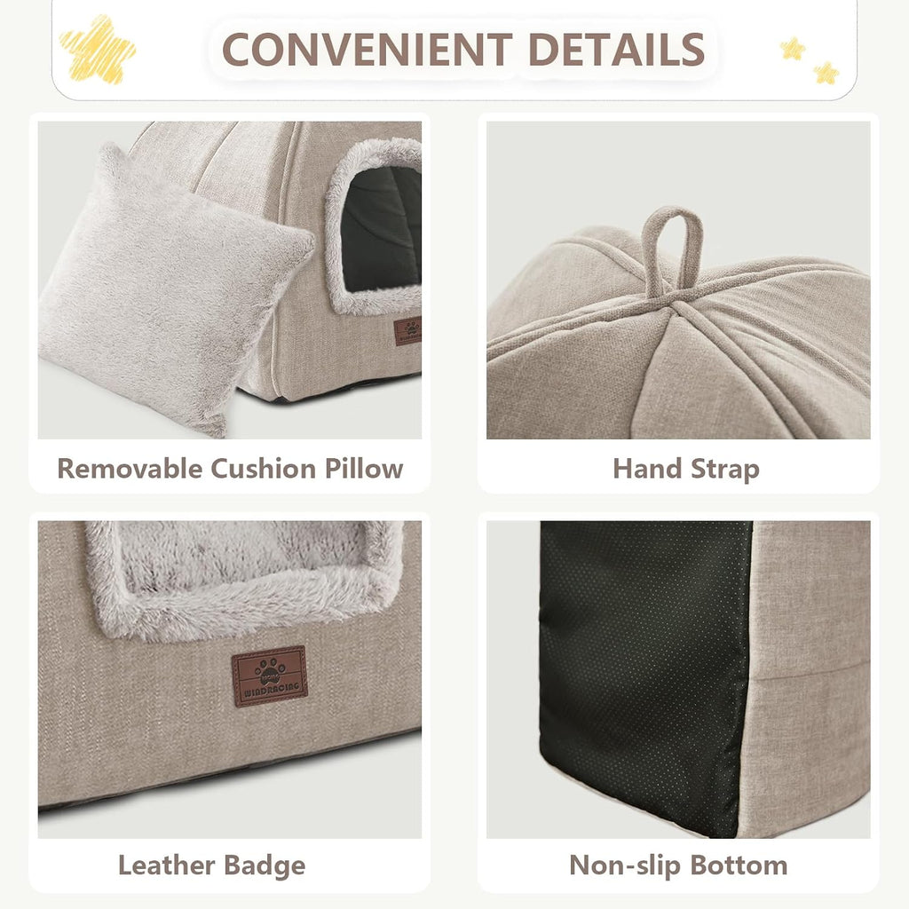 WINDRACING Cat Bed for Indoor Cats - Cat Cave Cat House Cats Tent with Removable Washable Cushioned Pillow, Soft and Self Kitten beds