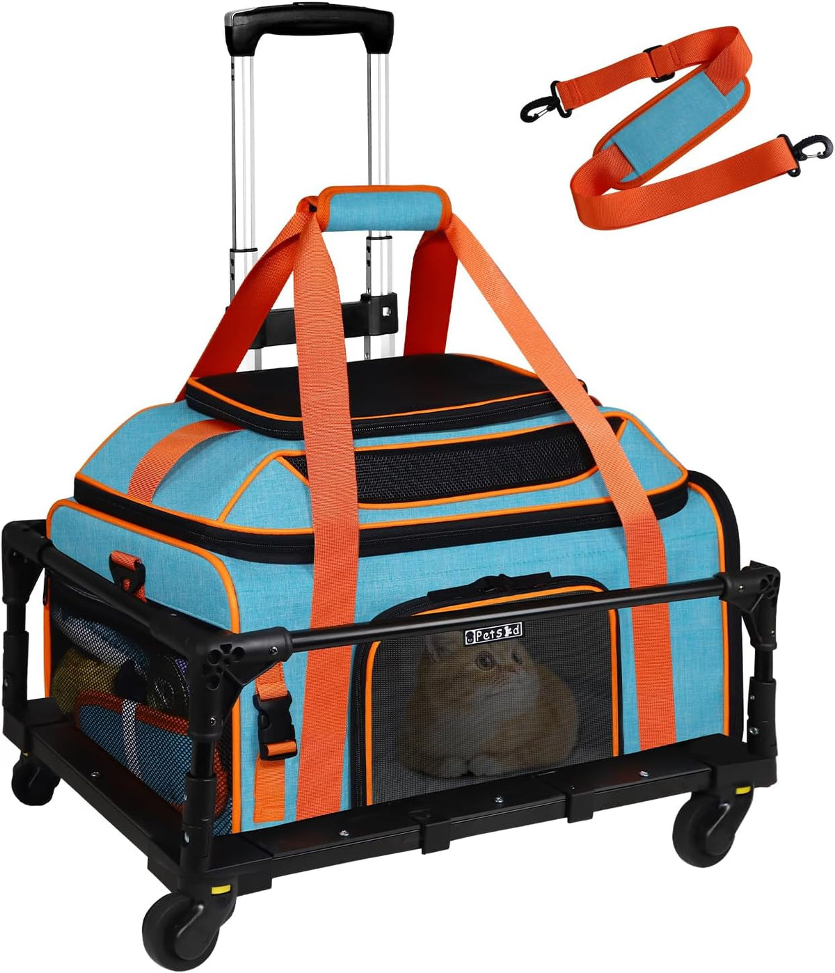 Petskd Top-Expandable Pet Carrier with Wheels Airline Approved, Blue