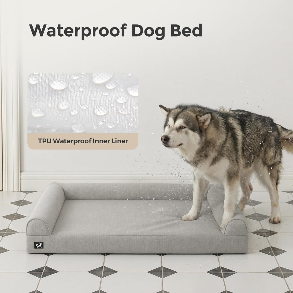 Sytopia 42in Dog Beds for Large Sized Dogs,XL Orthopedic Pet Bed with Removable Washable Cover, Waterproof Egg Crate Foam, Non-Slip Bottom, Supports up to 100+ lbs for Old Pet, Light Gray